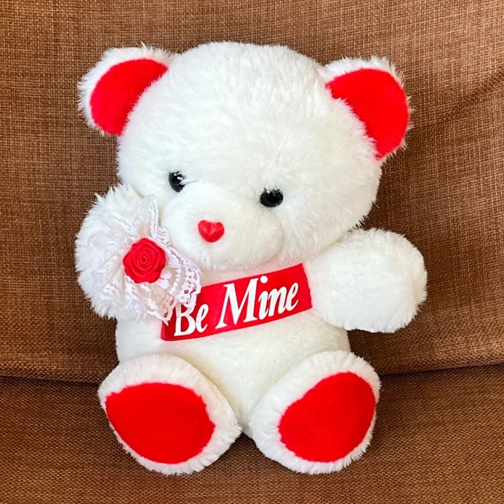 Vtg Dan Dee Be Mine Teddy Bear Plush Stuffed Animal Lace Satin Rose White Red